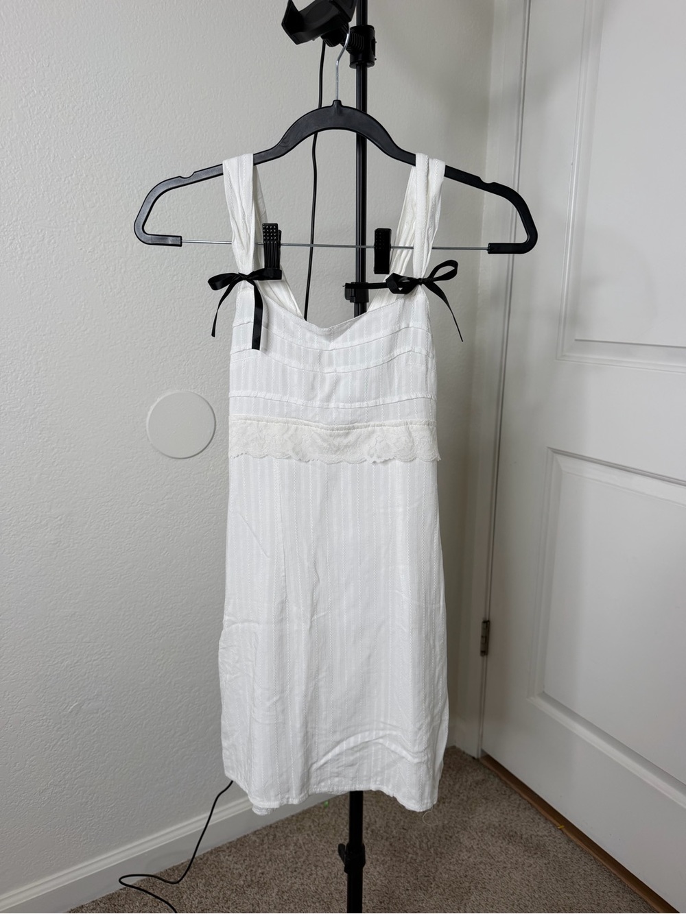 White Sundress with Black Bow Straps